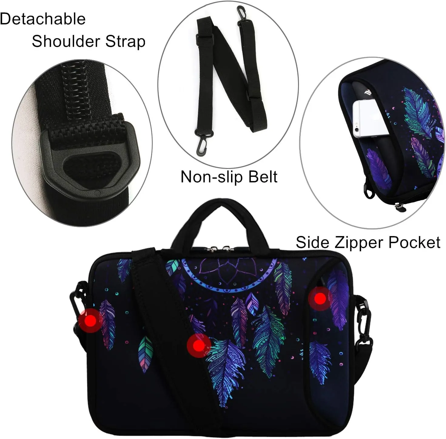 Violet Mist 11 11.6 12 13 Inch Laptop Shoulder Bag Carrying Case Laptop Sleeve Computer Messenger Bag Neoprene Waterproof Protective Tablet Handbag Handle Shoulder Strap, Dreamcatcher