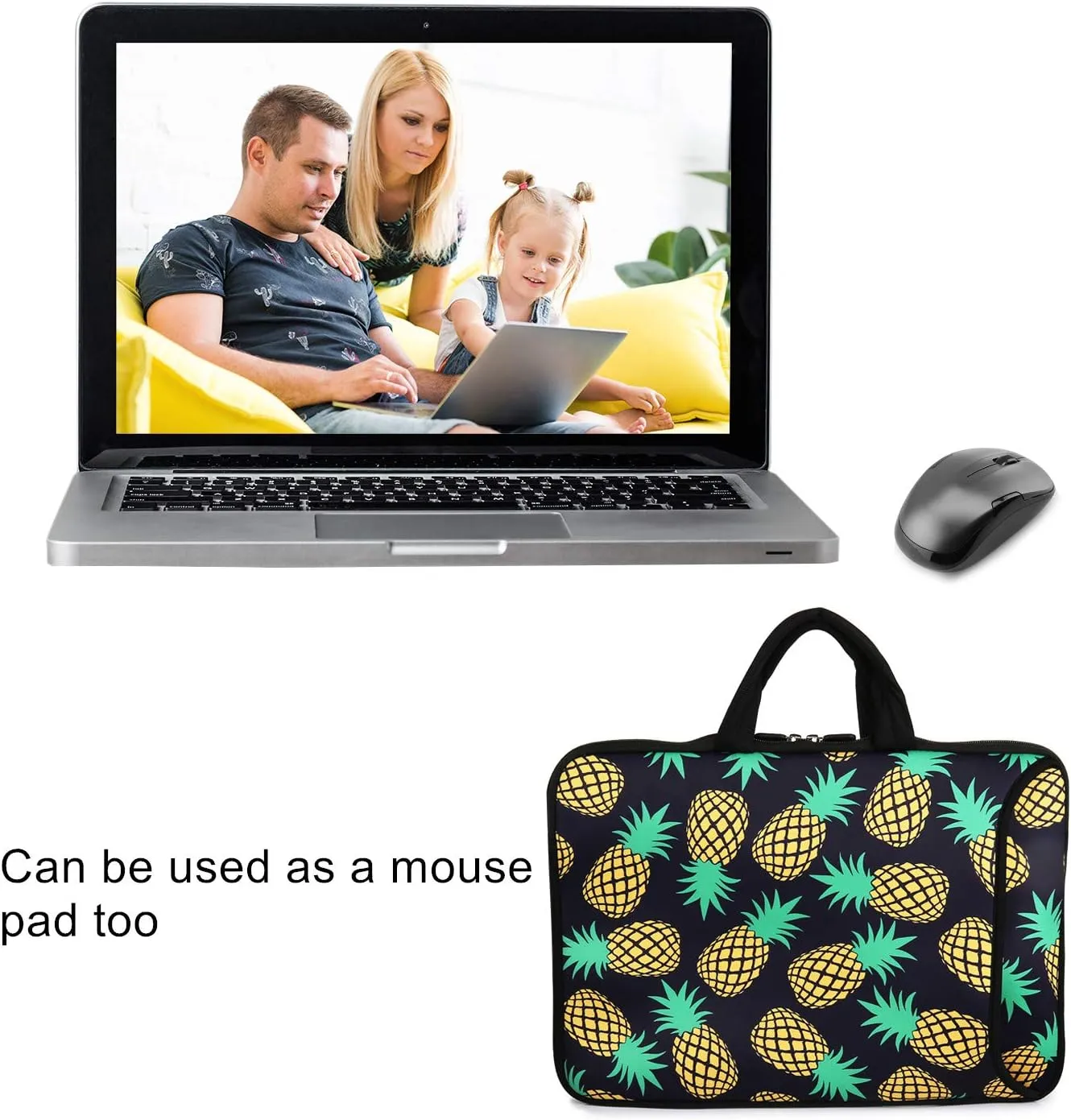 Violet Mist 11 11.6 12 13 Inch Laptop Shoulder Bag Laptop Sleeve Cute Pineapple Pattern Laptop Carrying Case Notebook Shoulder Bag Pouch Neoprene Protective Tablet Computer Sleeve Handle
