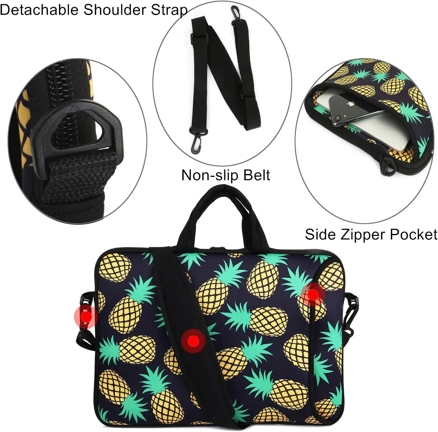 Violet Mist 11 11.6 12 13 Inch Laptop Shoulder Bag Laptop Sleeve Cute Pineapple Pattern Laptop Carrying Case Notebook Shoulder Bag Pouch Neoprene Protective Tablet Computer Sleeve Handle