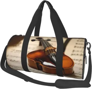 Violin Sheet Music Print Round Large Capacity Travel Luggage Bags,Men's and Women's Hand-Held Travel Clothing Bags