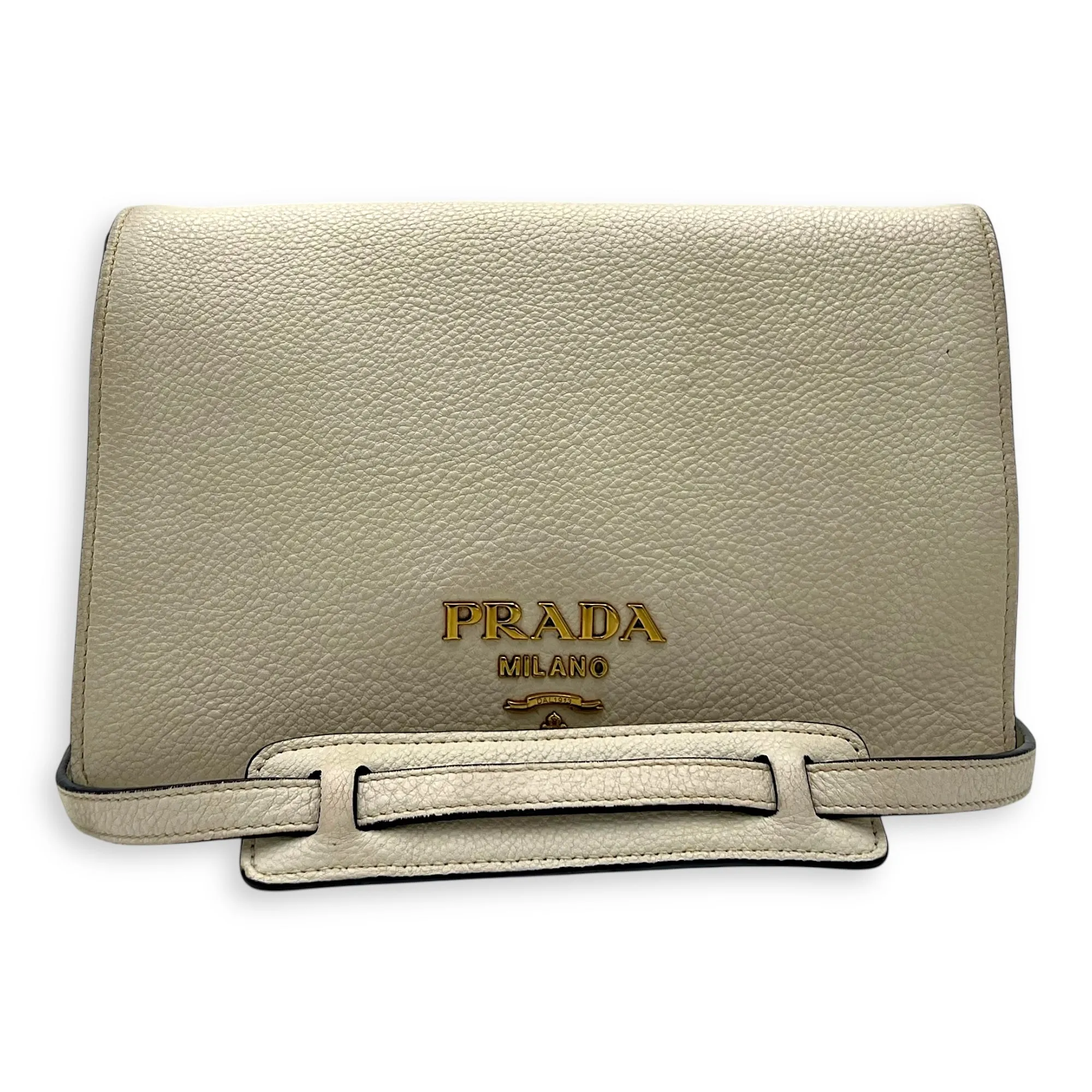 Vitello Crossbody Bag Small Beige in Calfskin, Gold hardware