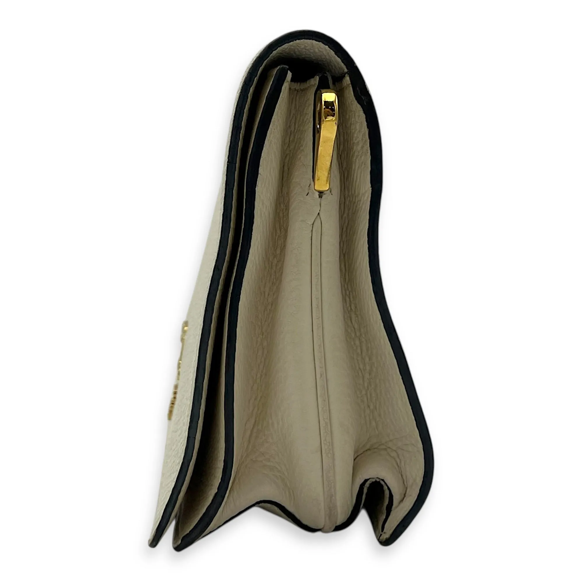 Vitello Crossbody Bag Small Beige in Calfskin, Gold hardware