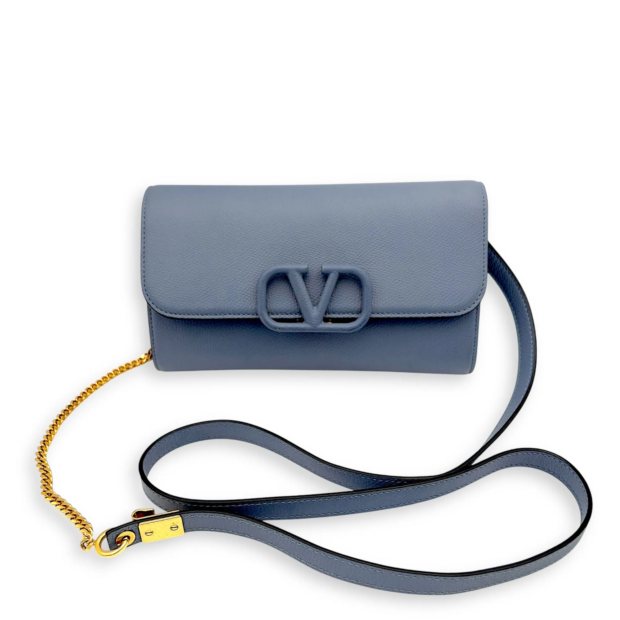 VLogo Blue Crossbody Bag in Calfskin, Gold hardware