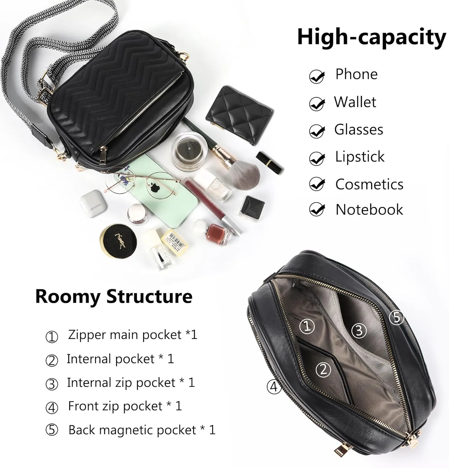 VODIU Crossbody Bags for Women Purses Handbags Leather Shoulder Bag with Guitar Strap Cross Body Bag for Woman Trendy Purse
