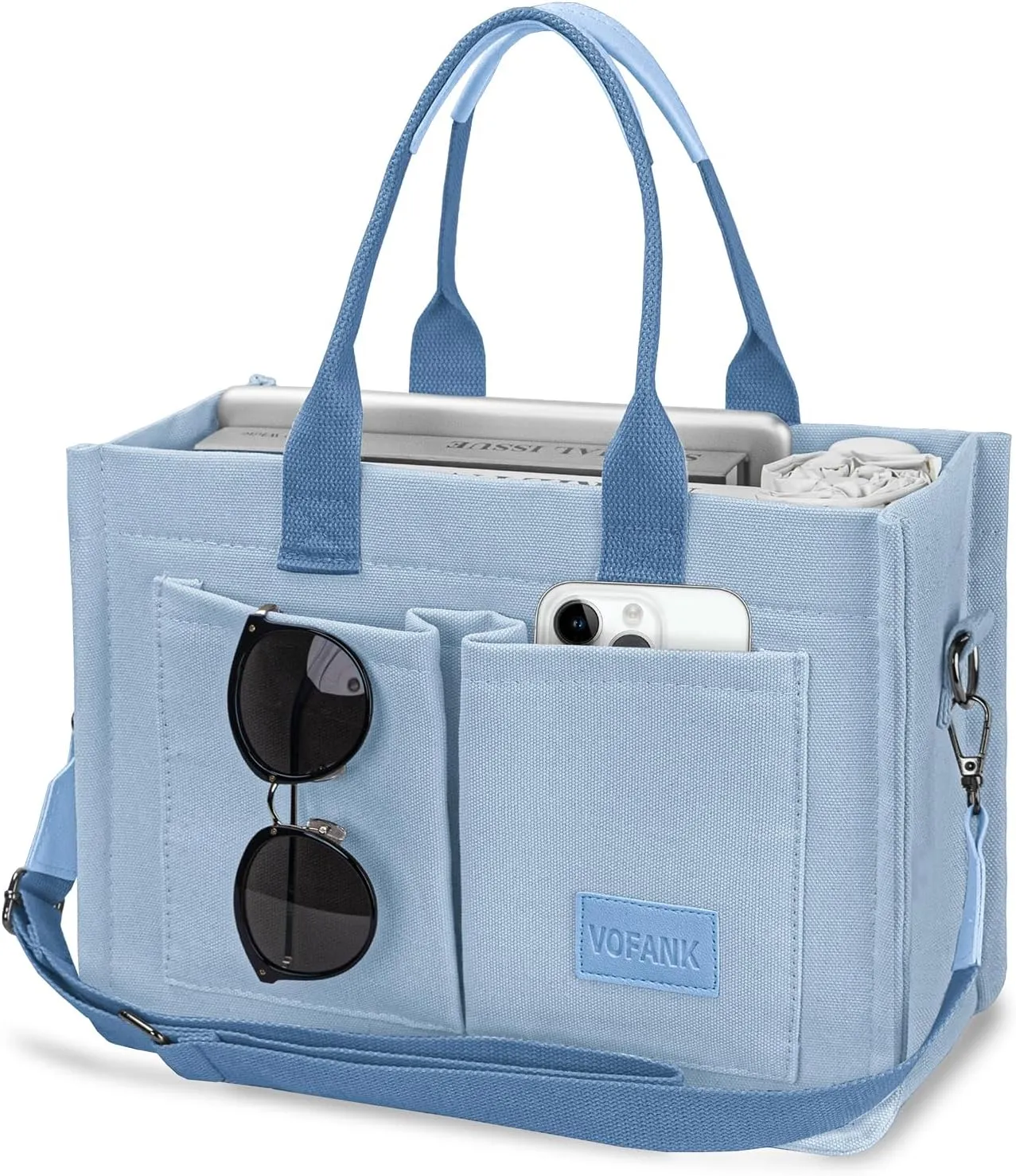 VOFANK Canvas Tote Bag for Women with Pockets Large Crossbody Bag Satchel Bag Handbag Everything Everyday Bag for Work Daily
