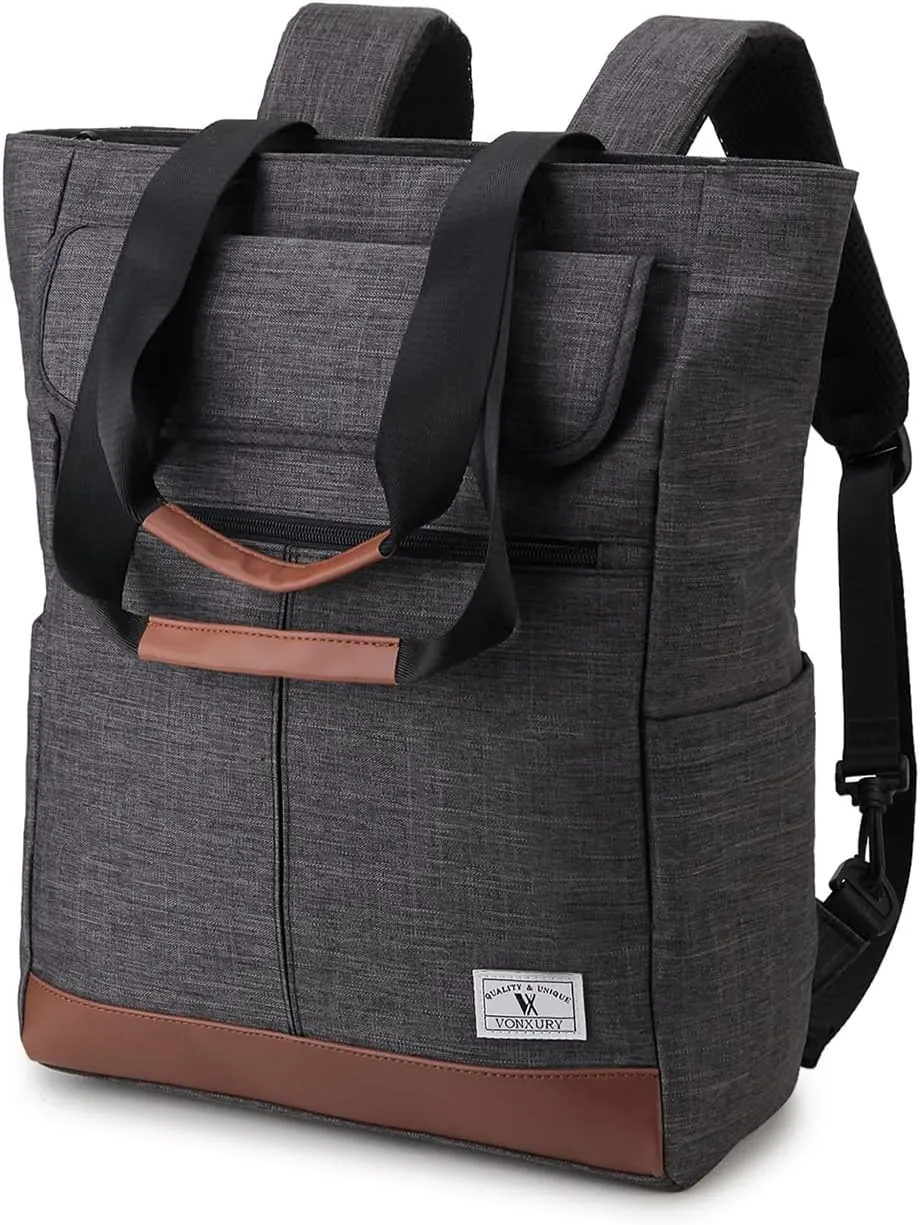 VX VONXURY Backpack for Women, 15.6 Inch Laptop Bag Water Resistant Convertible Backpack Purse for Work Travel (Grey-15Inch)