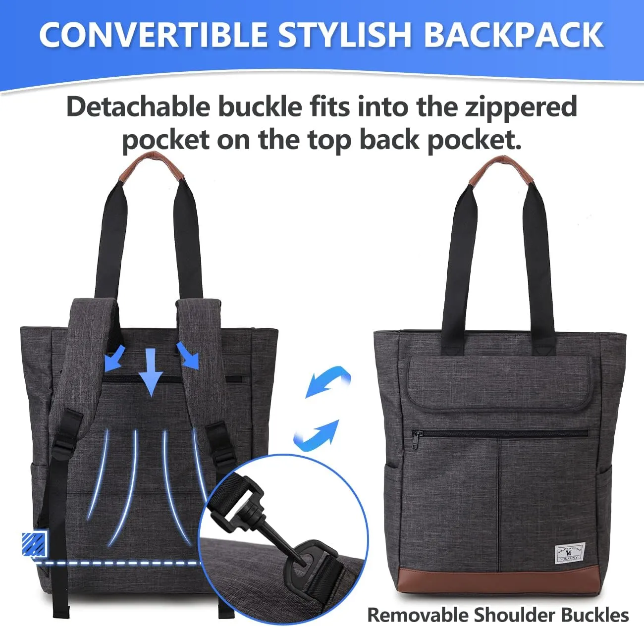 VX VONXURY Backpack for Women, 15.6 Inch Laptop Bag Water Resistant Convertible Backpack Purse for Work Travel (Grey-15Inch)