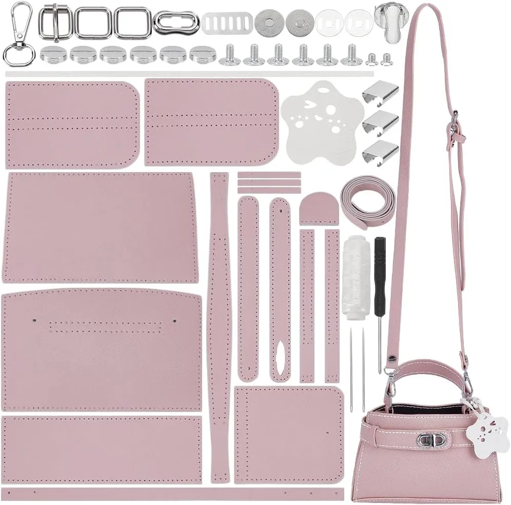 WADORN DIY Handmade Bucket Bag Making Kits, Imitation Leather Crossbody Handbag Making Set DIY Women Handbag Sewing Craft Material Kit for DIY Craft Bag Making Accessories, 7.8x2.7x4.7 Inch, Pink