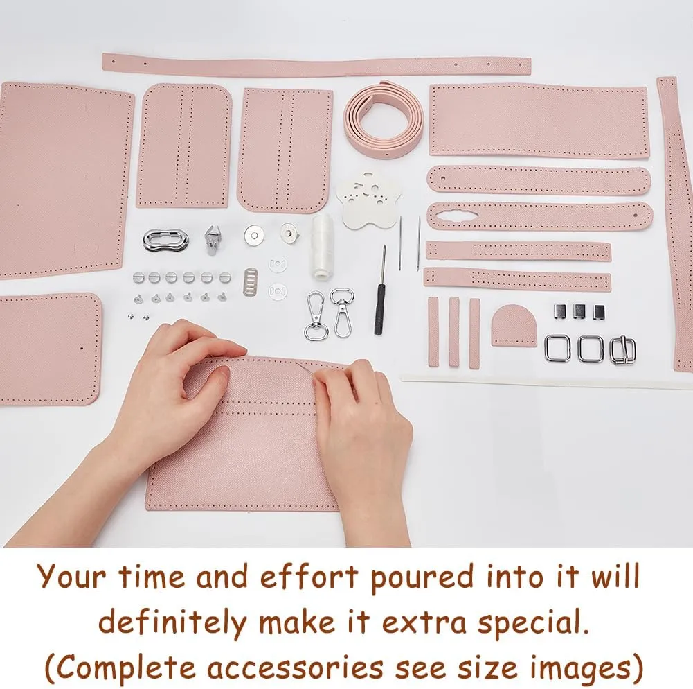 WADORN DIY Handmade Bucket Bag Making Kits, Imitation Leather Crossbody Handbag Making Set DIY Women Handbag Sewing Craft Material Kit for DIY Craft Bag Making Accessories, 7.8x2.7x4.7 Inch, Pink