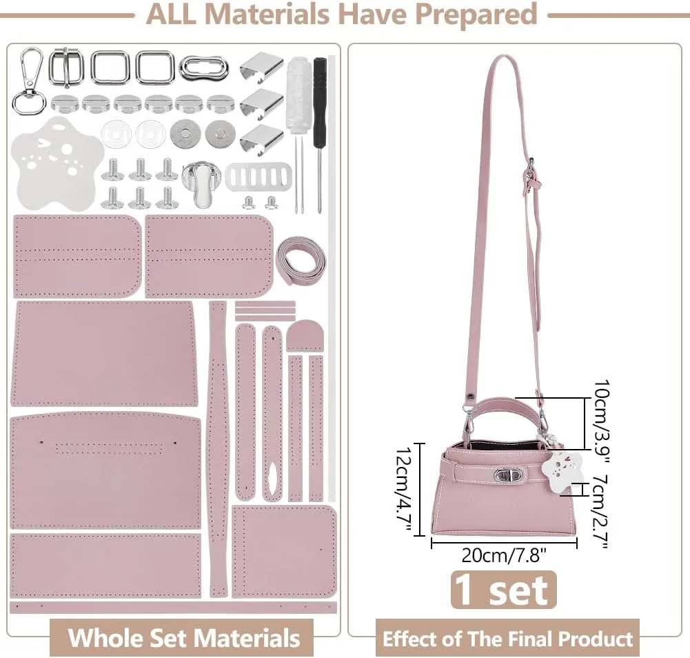 WADORN DIY Handmade Bucket Bag Making Kits, Imitation Leather Crossbody Handbag Making Set DIY Women Handbag Sewing Craft Material Kit for DIY Craft Bag Making Accessories, 7.8x2.7x4.7 Inch, Pink