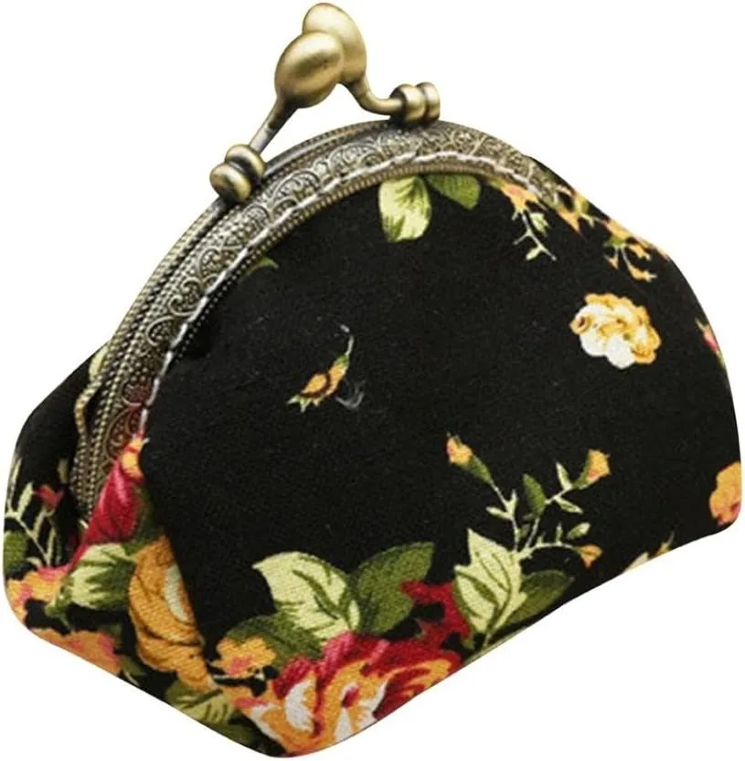 Wallet,toraway Lady Vintage Flower Mini Coin Purse Wallet Clutch bag (Black)