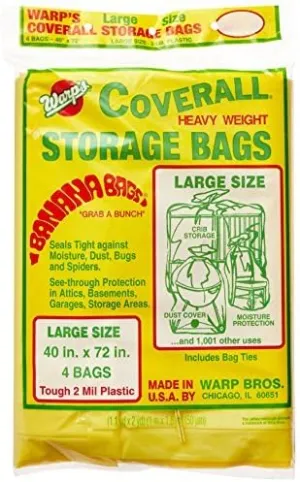 Warp Brothers Pack of 2 x 4-Count, CB-40 Banana Bags Storage Bags, 40-Inches by 72-Inches, Yellow, Yellow, Set of 4