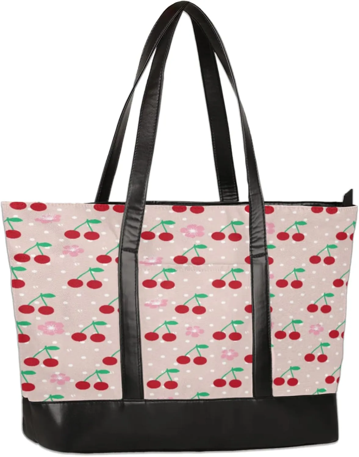 Watercolor Cherry Flower Dots Laptop Tote Bag for Women Lightweight Work Purse with Multiple Compartments Fits 13-15.6 Inch Laptop Tablet Shoulder Bag for Office Travel Daily Use