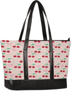 Watercolor Cherry Flower Dots Laptop Tote Bag for Women Lightweight Work Purse with Multiple Compartments Fits 13-15.6 Inch Laptop Tablet Shoulder Bag for Office Travel Daily Use