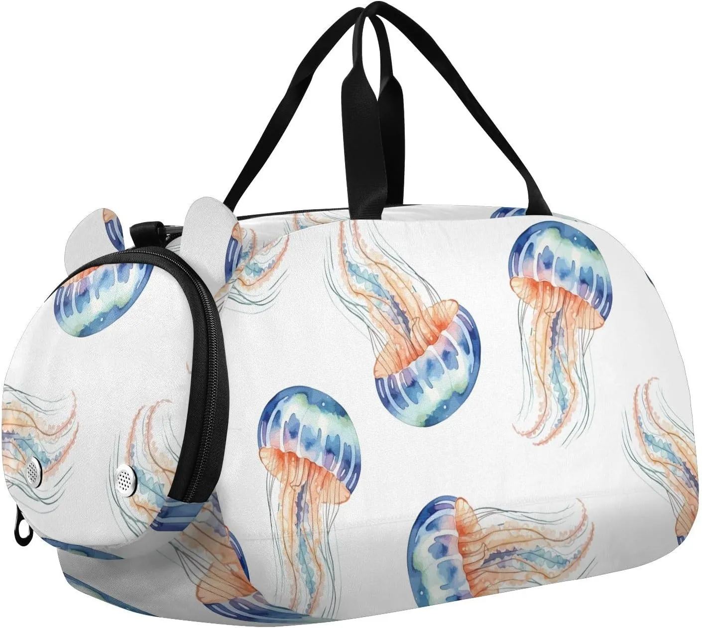 Watercolor Jellyfish Pattern Gym Travel Duffel Bag with Shoe Compartment for Boys Girls - Gymnastics Sports Dance Football Travel Bag Teens Weekender Sleepover
