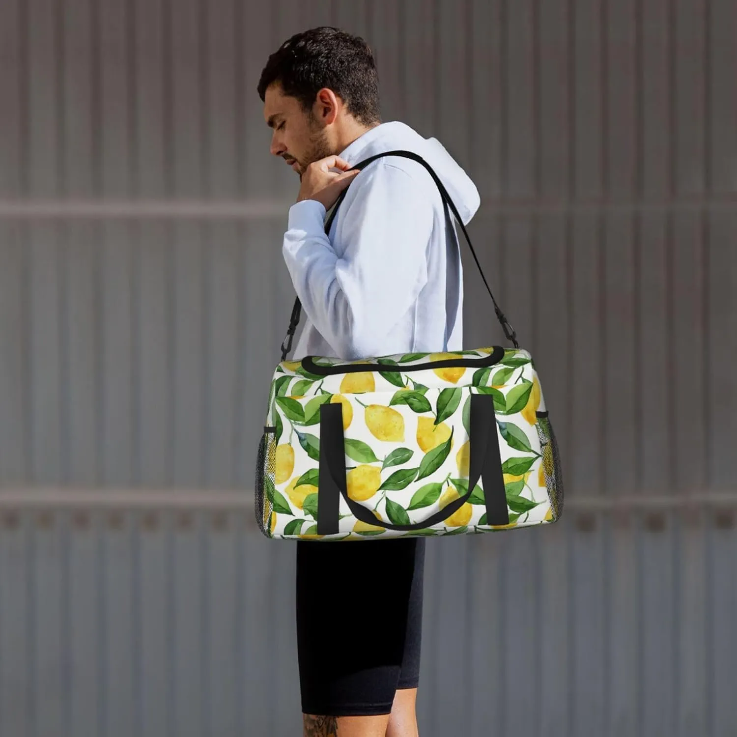 Watercolor Lemon Duffle Bag Foldable Travel Tote Bag Carry On Large Weekender Overnight Bags Waterproof Gym Bag For Women Men