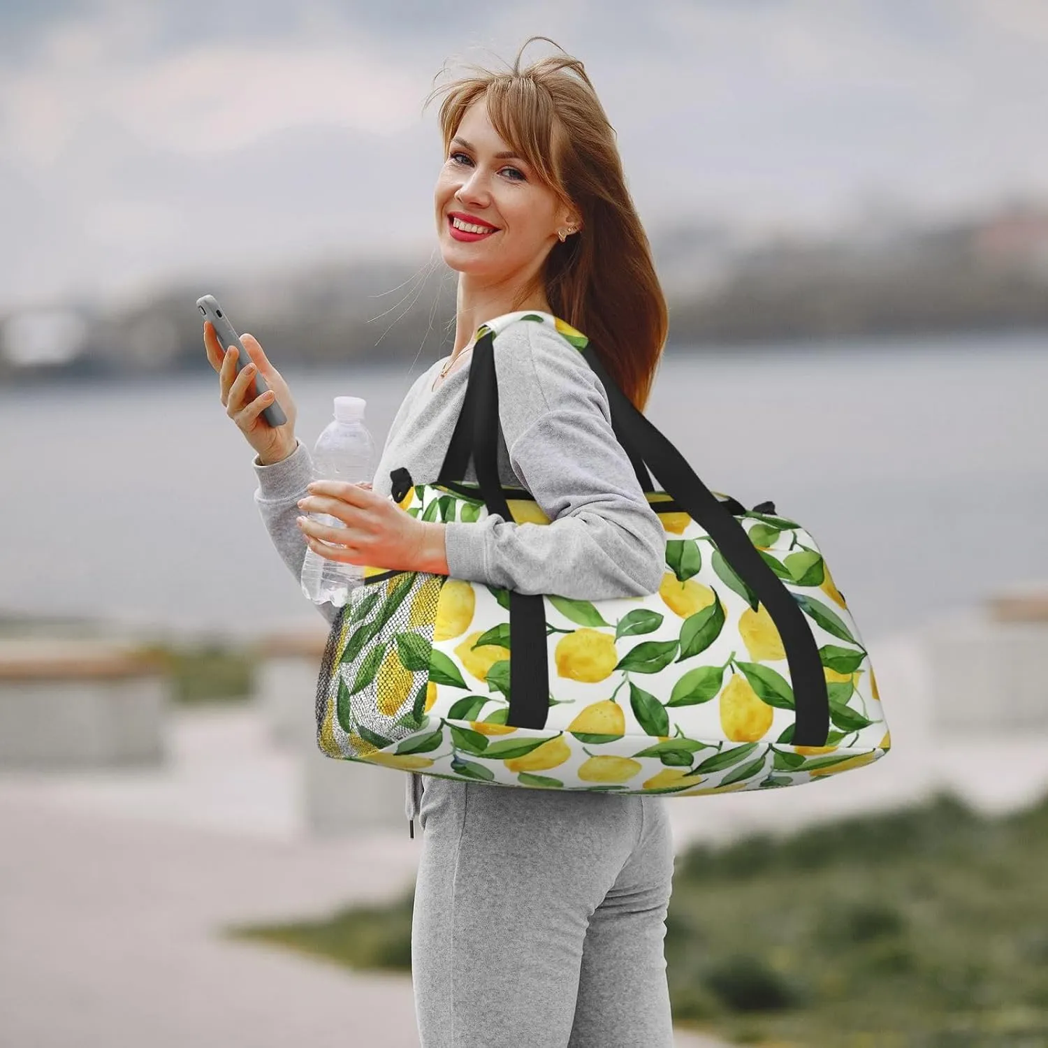 Watercolor Lemon Duffle Bag Foldable Travel Tote Bag Carry On Large Weekender Overnight Bags Waterproof Gym Bag For Women Men
