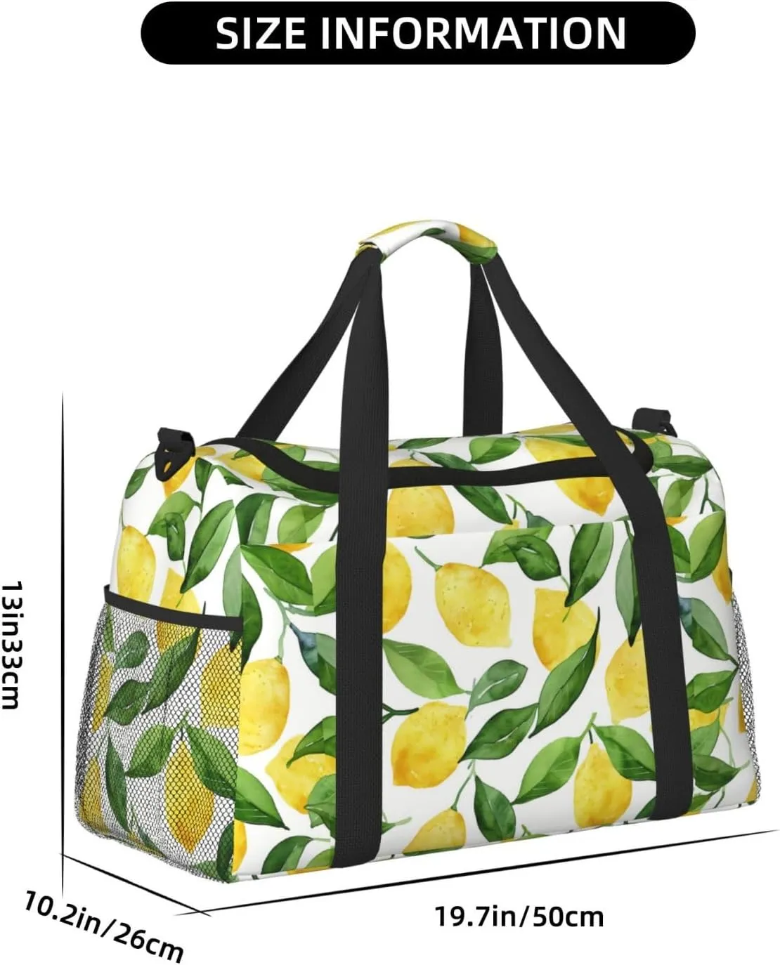 Watercolor Lemon Duffle Bag Foldable Travel Tote Bag Carry On Large Weekender Overnight Bags Waterproof Gym Bag For Women Men