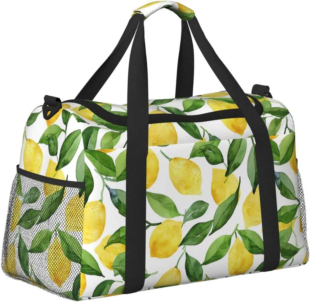 Watercolor Lemon Duffle Bag Foldable Travel Tote Bag Carry On Large Weekender Overnight Bags Waterproof Gym Bag For Women Men