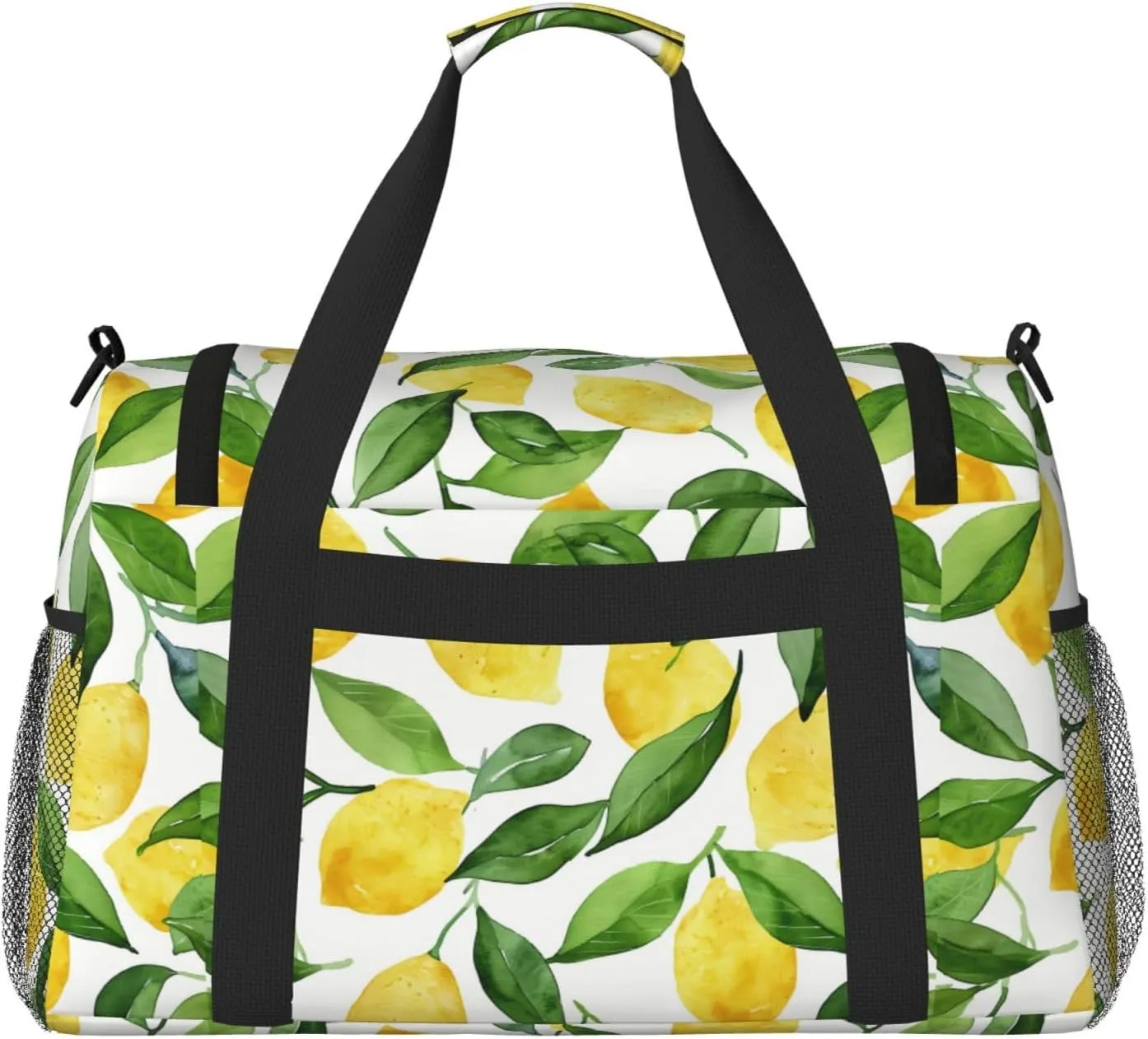 Watercolor Lemon Duffle Bag Foldable Travel Tote Bag Carry On Large Weekender Overnight Bags Waterproof Gym Bag For Women Men