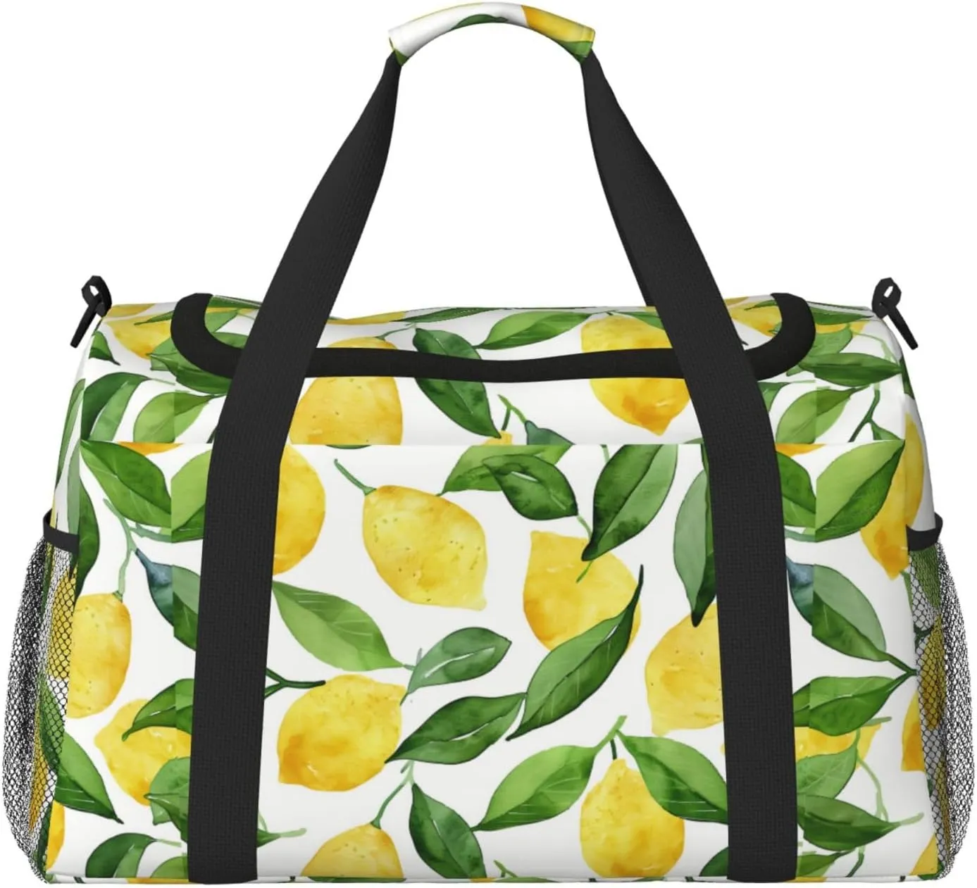 Watercolor Lemon Duffle Bag Foldable Travel Tote Bag Carry On Large Weekender Overnight Bags Waterproof Gym Bag For Women Men