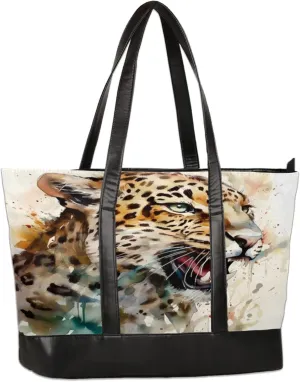 Watercolor Tiger Cute Laptop Tote Bag for Women Lightweight Work Purse with Multiple Compartments Fits 13-15.6 Inch Laptop Tablet Shoulder Bag for Office Travel Daily Use