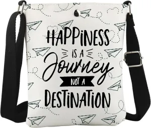 WCGXKO Motivation Gift Happiness Is A Journey Not A Destination Positive Affirmation Gifts Encouragement Crossbody Bag