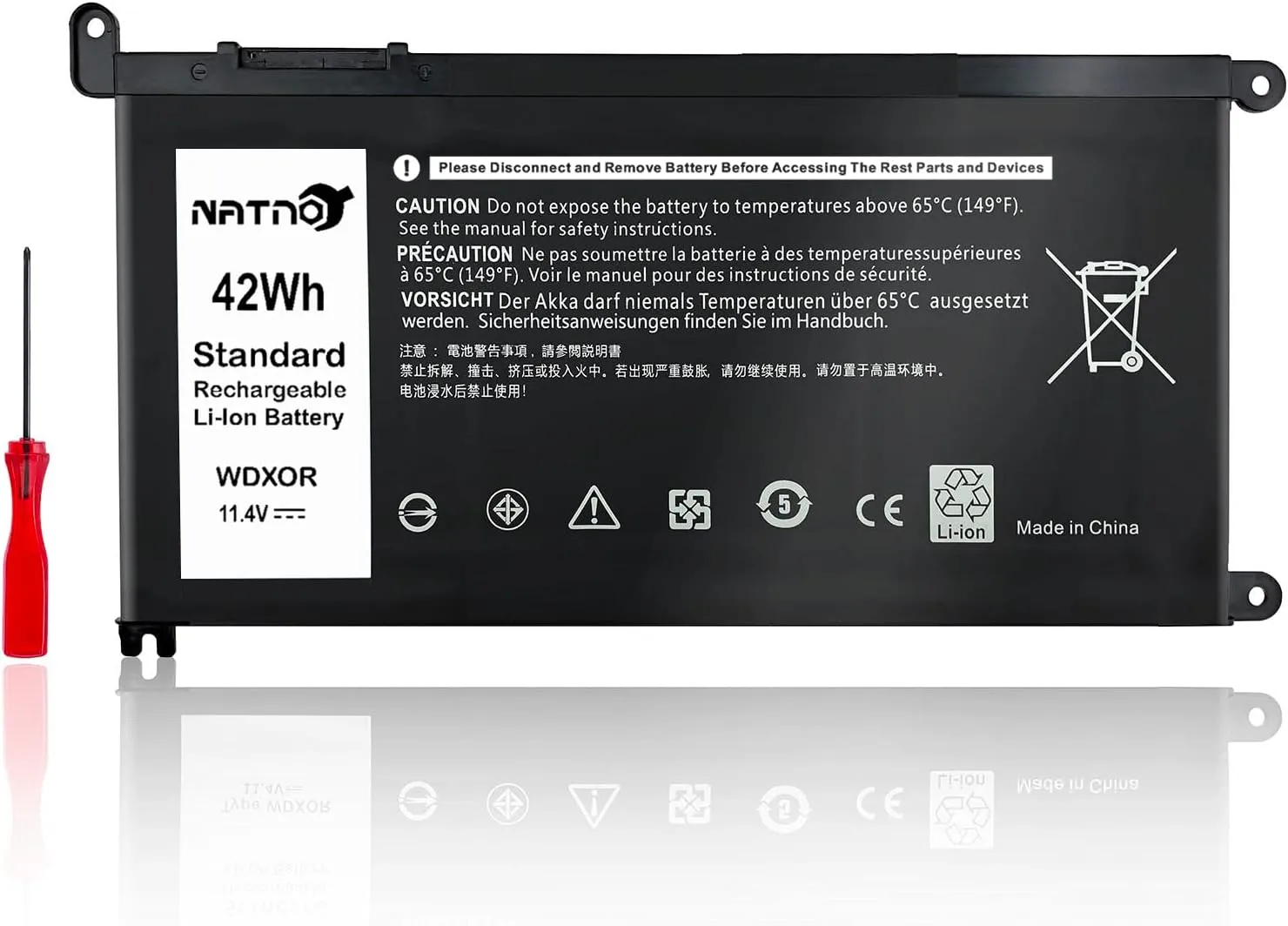 WDX0R Laptop Battery for Dell Inspiron 13-5000 15-5000 15-7000 17-5000 Series 7378 7368 5368 5378 5379 7560 7569 7570 7579 5565 5567 5568 5578 5767 5765 [42Wh 11.4V 4Cell]