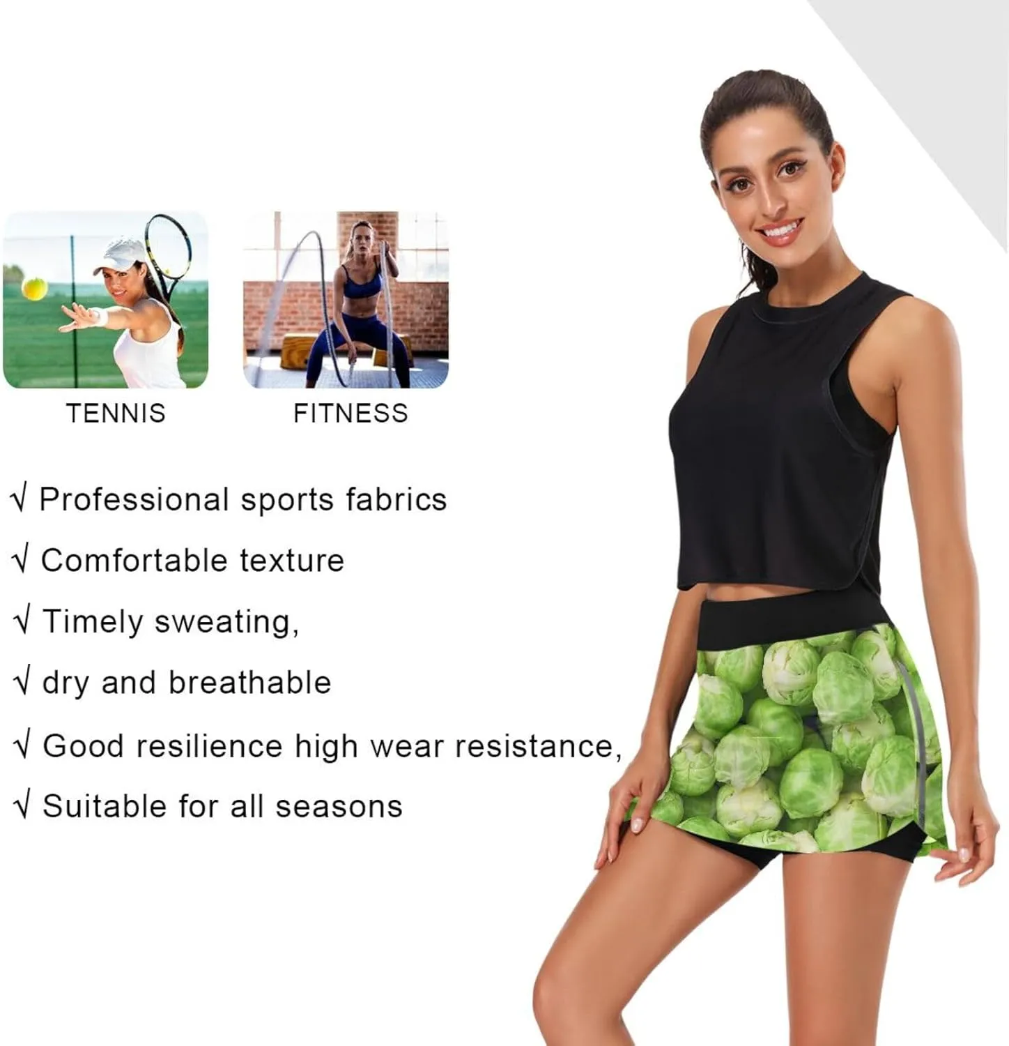 Weeds Leaf Skull Women's Active Performance Skort Lightweight Skirt for Running Tennis Golf Workout Sports