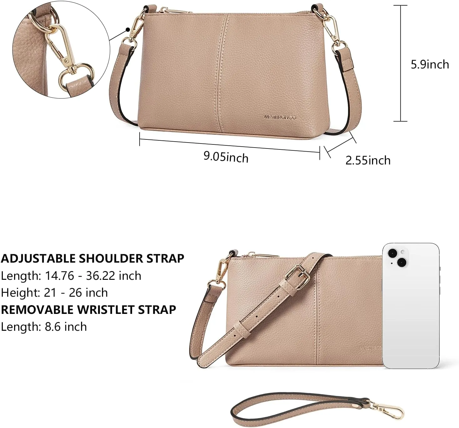 WESTBRONCO Crossbody Bag for Women Vegan Leather Wallet Purses Satchel Shoulder Bags Small Size