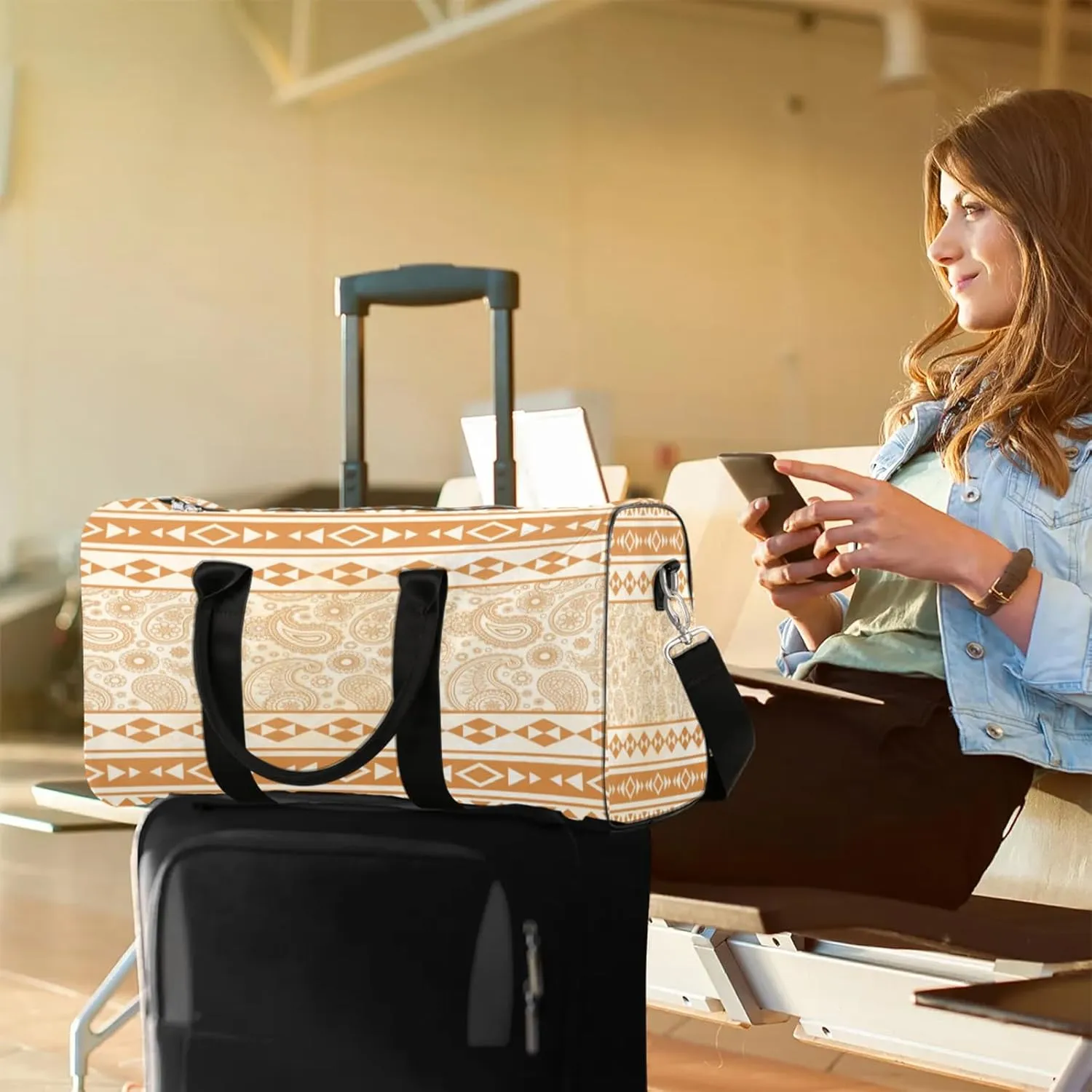 Western Aztec Travel Duffle Bag for Women Men, Carry On Overnight Bag, Weekend Travel Duffel Tote Bags for Trips Sport Hospital