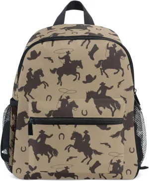 Western Cowboy Toddler Backpack, Kids Preschool Kindergarten School Bag 12 Inch Bookbag Casual Daypack for Boys Girls