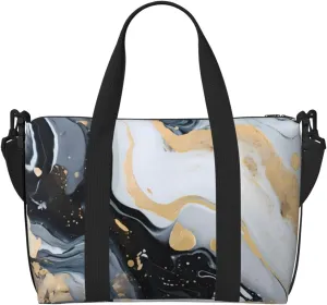 White Gary Marble Travel Bag, Abstract Texture Weekender Overnight Bag, Shoulder Travel Duffel Bag Carry On Gym Bag for Women Men