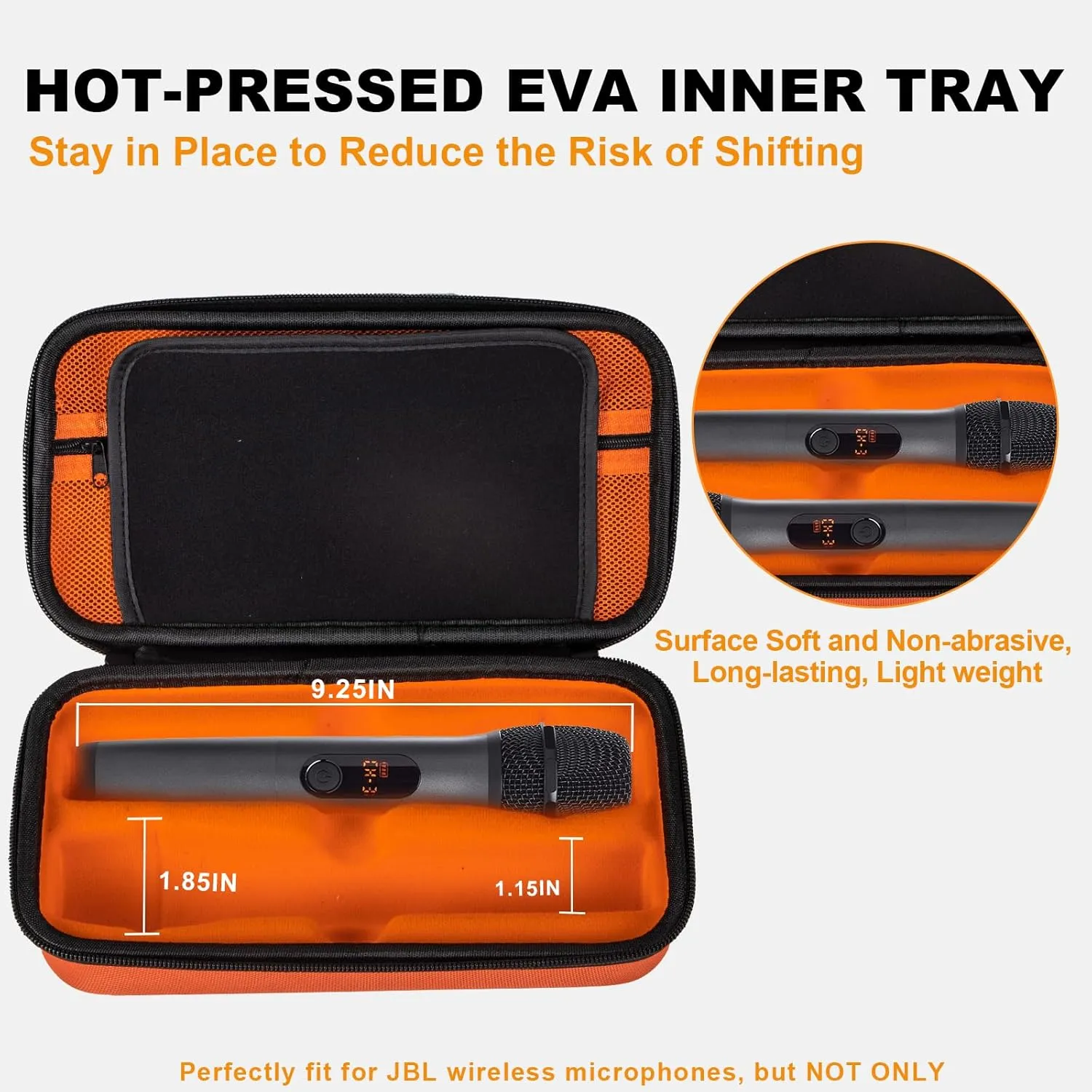 Wireless Microphone Case Compatible with JBL Wireless Two Microphone System, Handheld Dual Mic Travel Bag for Singing or Karaoke for Receivers, Adapters, AA Batteries- Lighting Orange(Box Only)
