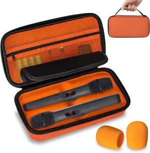 Wireless Microphone Case Compatible with JBL Wireless Two Microphone System, Handheld Dual Mic Travel Bag for Singing or Karaoke for Receivers, Adapters, AA Batteries- Lighting Orange(Box Only)