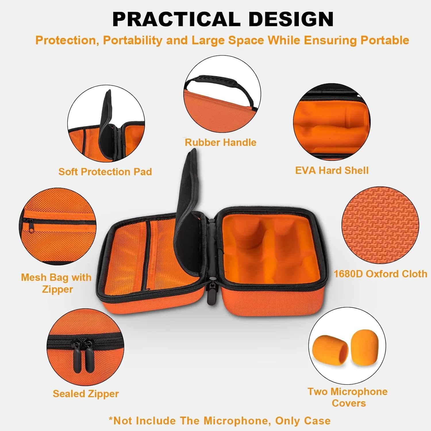 Wireless Microphone Case Compatible with JBL Wireless Two Microphone System, Handheld Dual Mic Travel Bag for Singing or Karaoke for Receivers, Adapters, AA Batteries- Lighting Orange(Box Only)