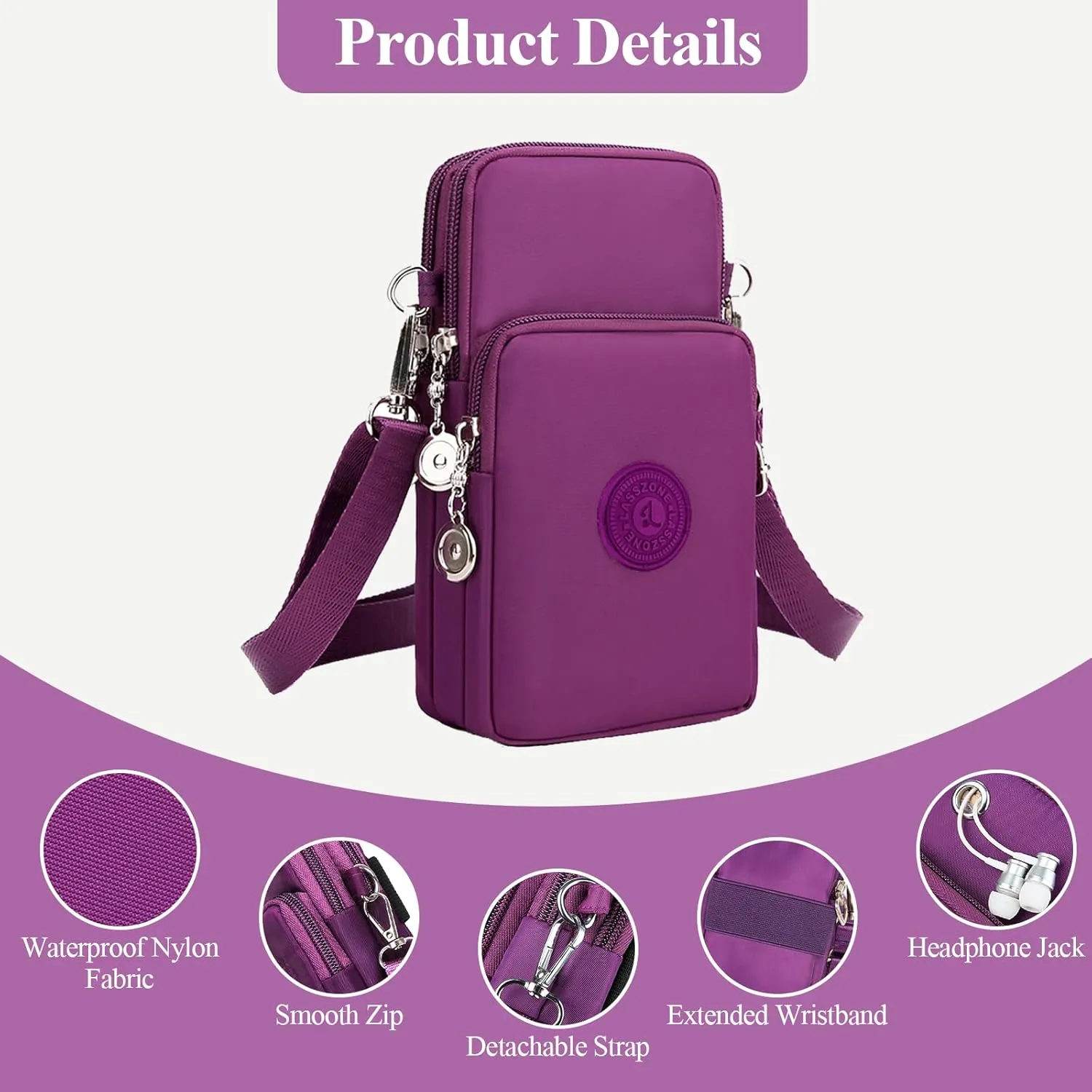 WITERY Waterproof Nylon Cute Crossbody Cell Phone Purse Smartphone Wallet Bag for Women