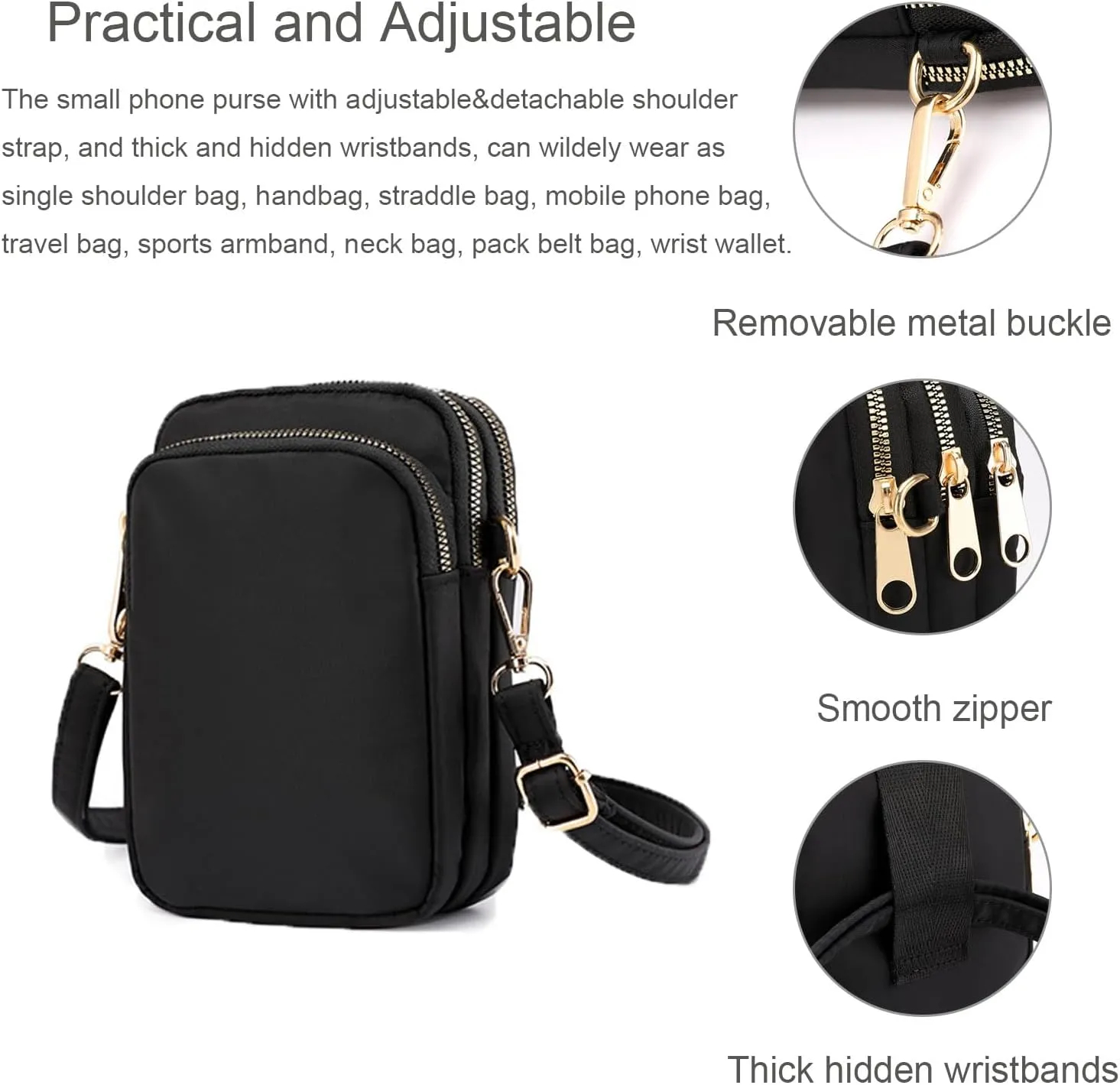 WITERY Waterproof Nylon Cute Crossbody Cell Phone Purse Smartphone Wallet Bag for Women