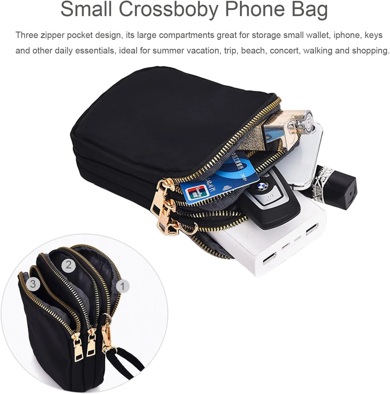 WITERY Waterproof Nylon Cute Crossbody Cell Phone Purse Smartphone Wallet Bag for Women