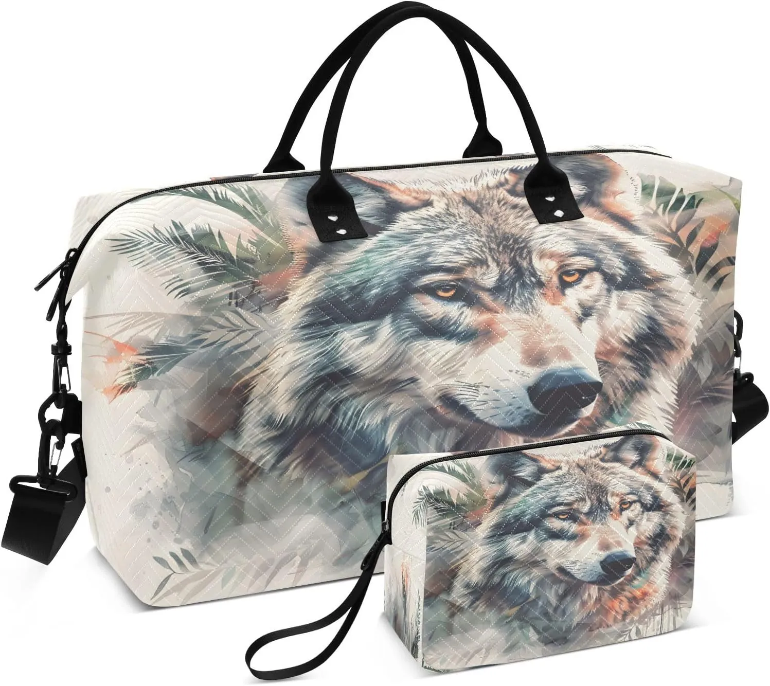 Wolf Travel Duffle Bag Gym Bag, Wolf Palm Animation Weekender Bags for Women with Toiletry Bag Travel Tote Bag Swim Bag