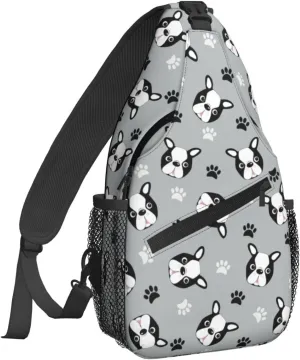 Women Cute Boston Terrier Head Paws Crossbody Sling Backpack for Men Chest Bag Shoulder Bag Lightweight One Strap Backpack Travel Outdoor Daypack