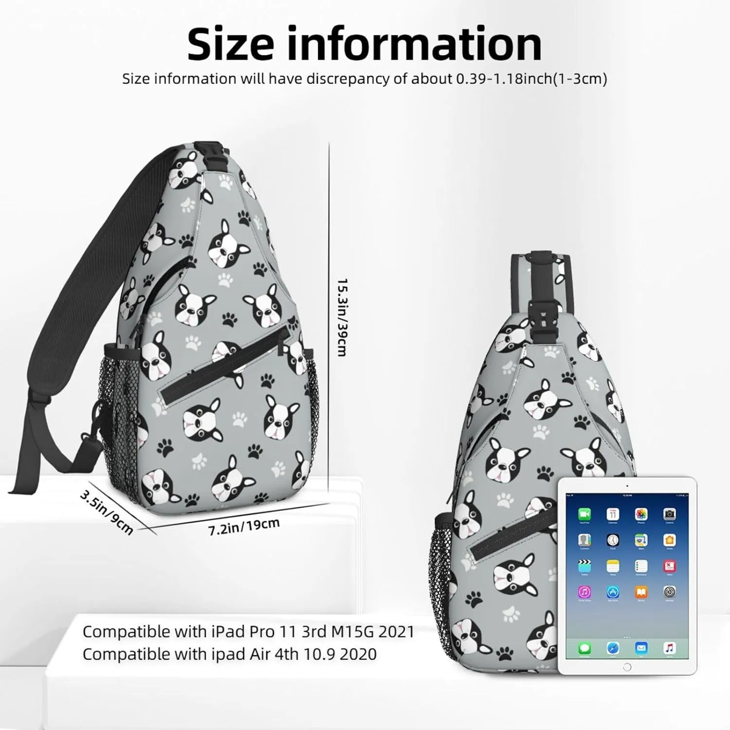 Women Cute Boston Terrier Head Paws Crossbody Sling Backpack for Men Chest Bag Shoulder Bag Lightweight One Strap Backpack Travel Outdoor Daypack
