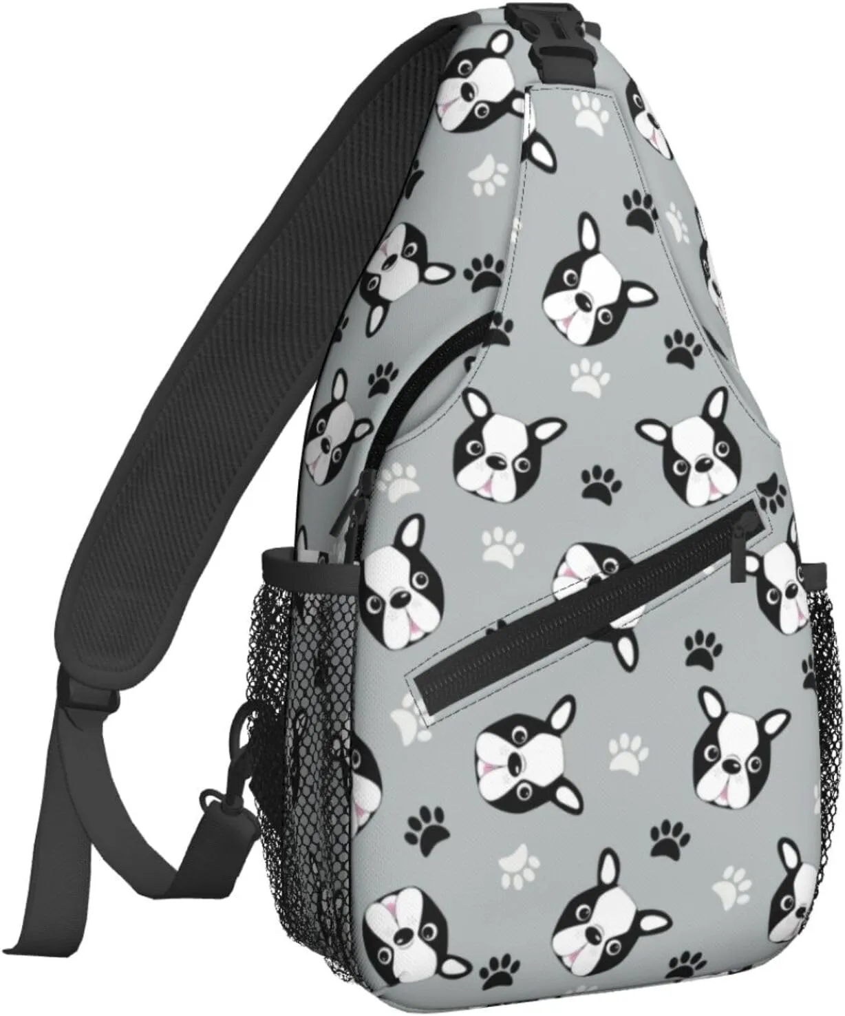 Women Cute Boston Terrier Head Paws Crossbody Sling Backpack for Men Chest Bag Shoulder Bag Lightweight One Strap Backpack Travel Outdoor Daypack