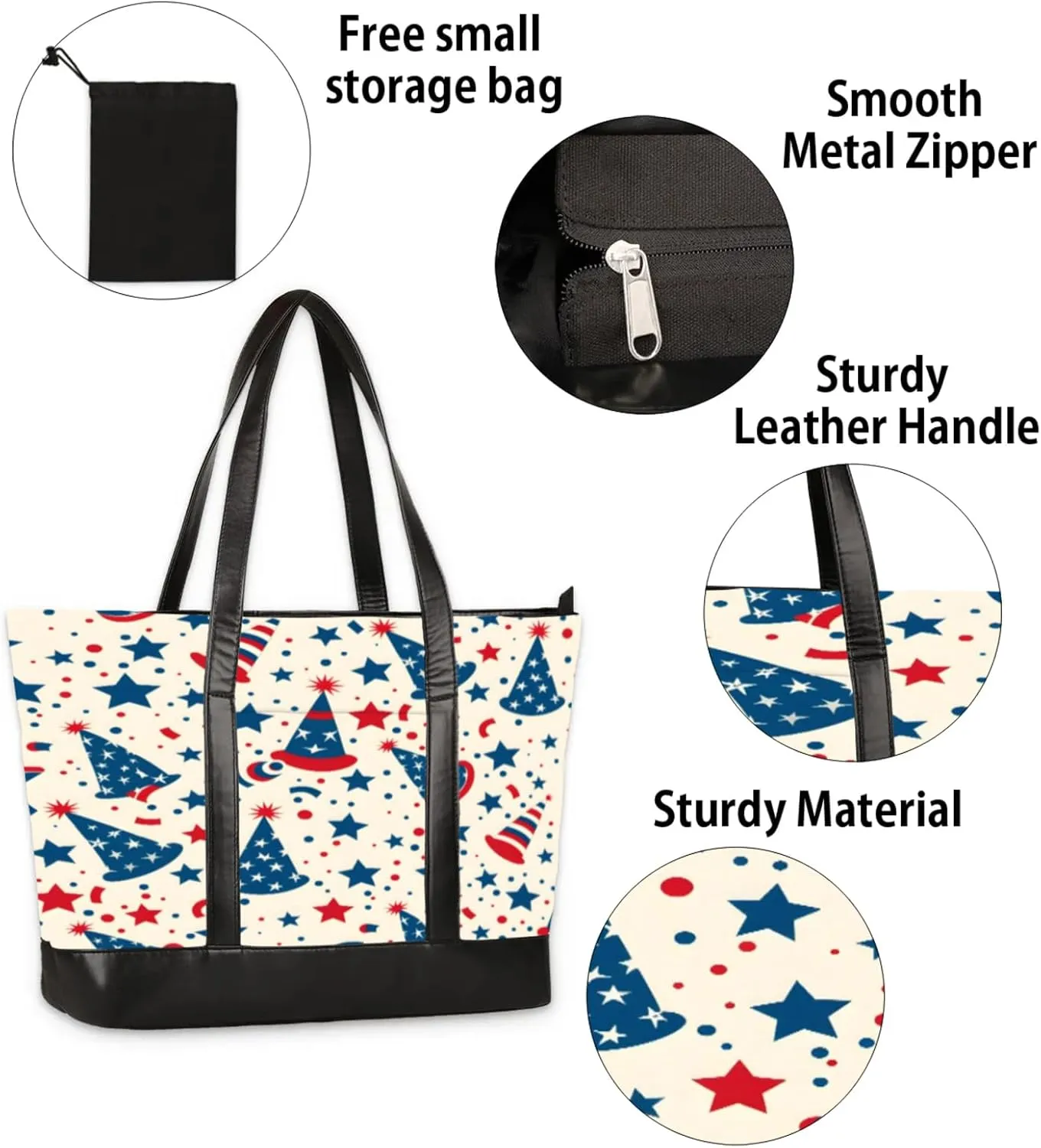 Women Tote Bag with Zipper, Shopper Handbag Travel Purse, PU Leather Laptop Tote Bags, Weekender Tote Bags