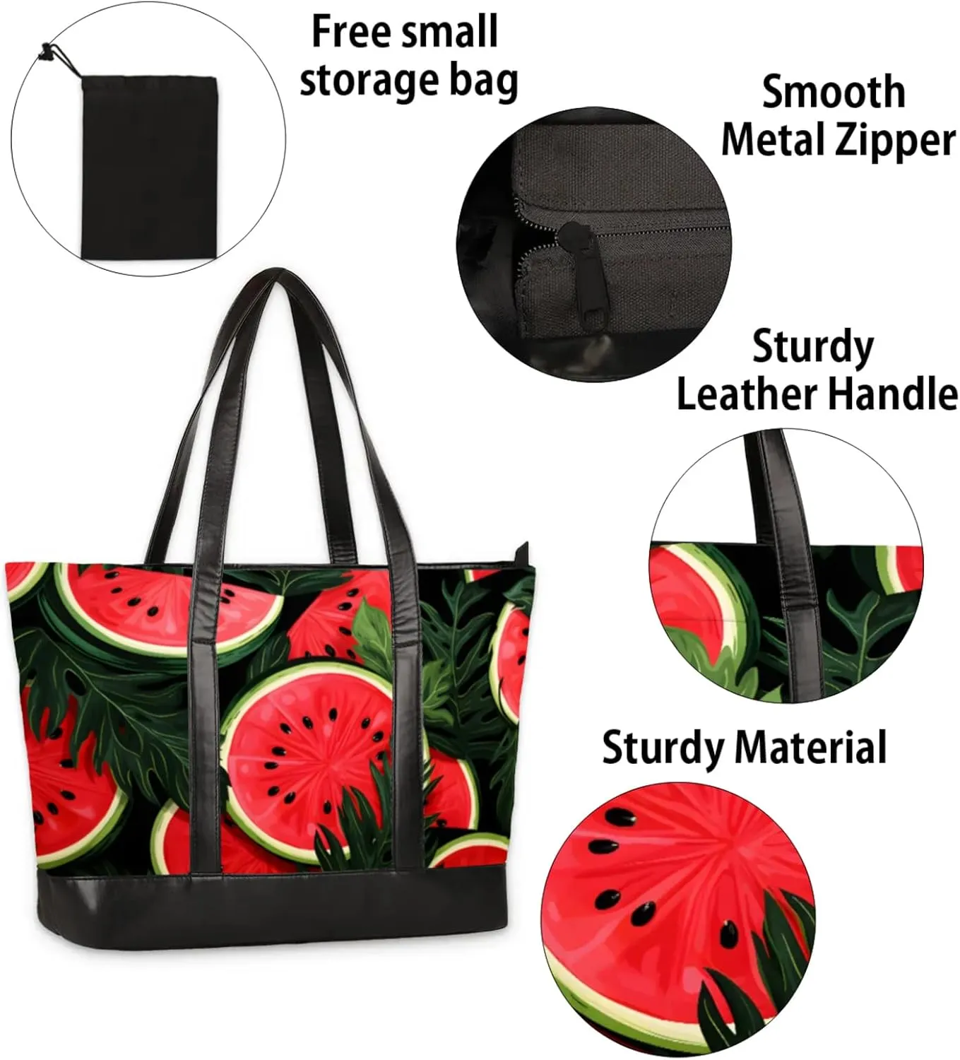 Women Tote Bag with Zipper, Shopper Handbag Travel Purse, PU Leather Laptop Tote Bags, Weekender Tote Bags