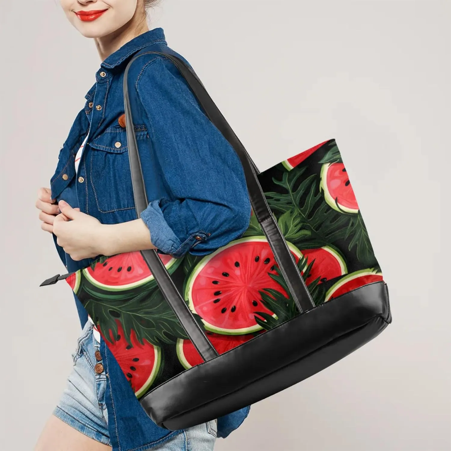 Women Tote Bag with Zipper, Shopper Handbag Travel Purse, PU Leather Laptop Tote Bags, Weekender Tote Bags