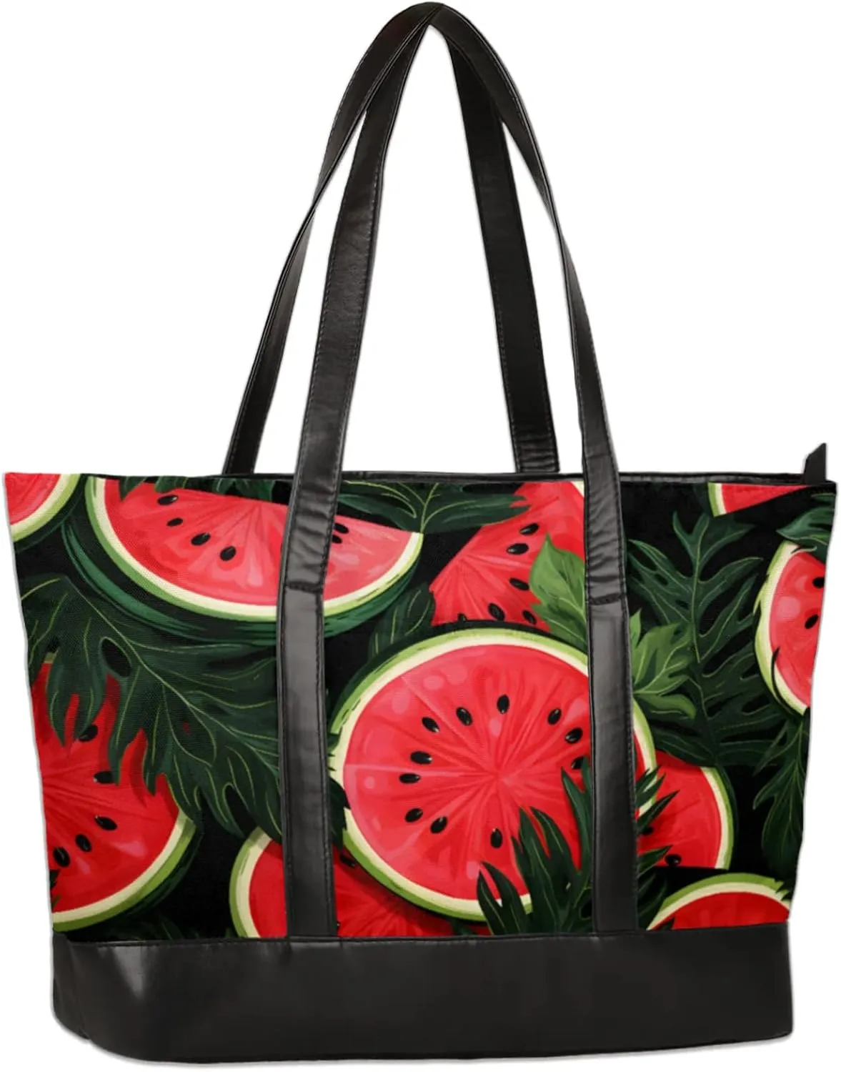 Women Tote Bag with Zipper, Shopper Handbag Travel Purse, PU Leather Laptop Tote Bags, Weekender Tote Bags