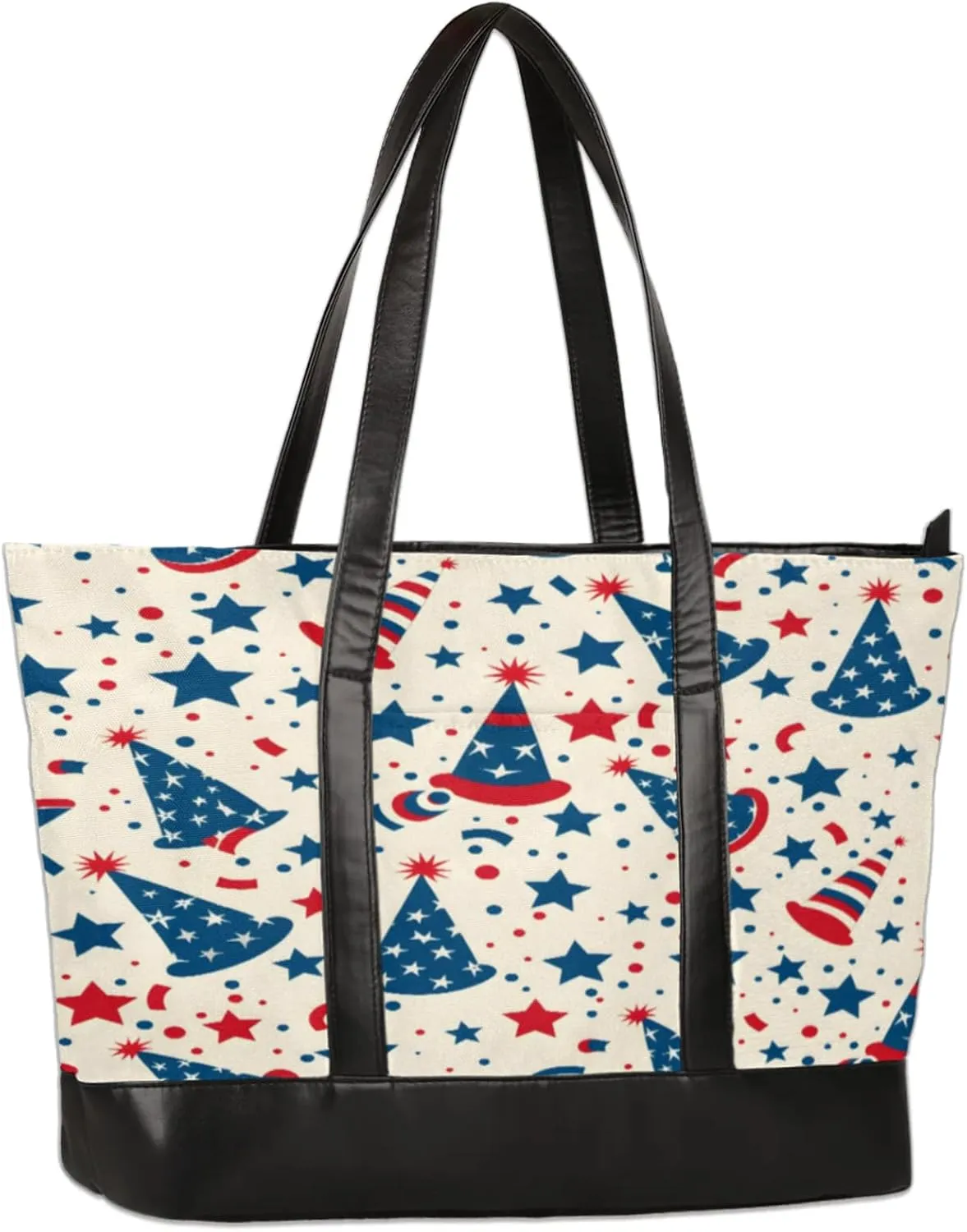 Women Tote Bag with Zipper, Shopper Handbag Travel Purse, PU Leather Laptop Tote Bags, Weekender Tote Bags