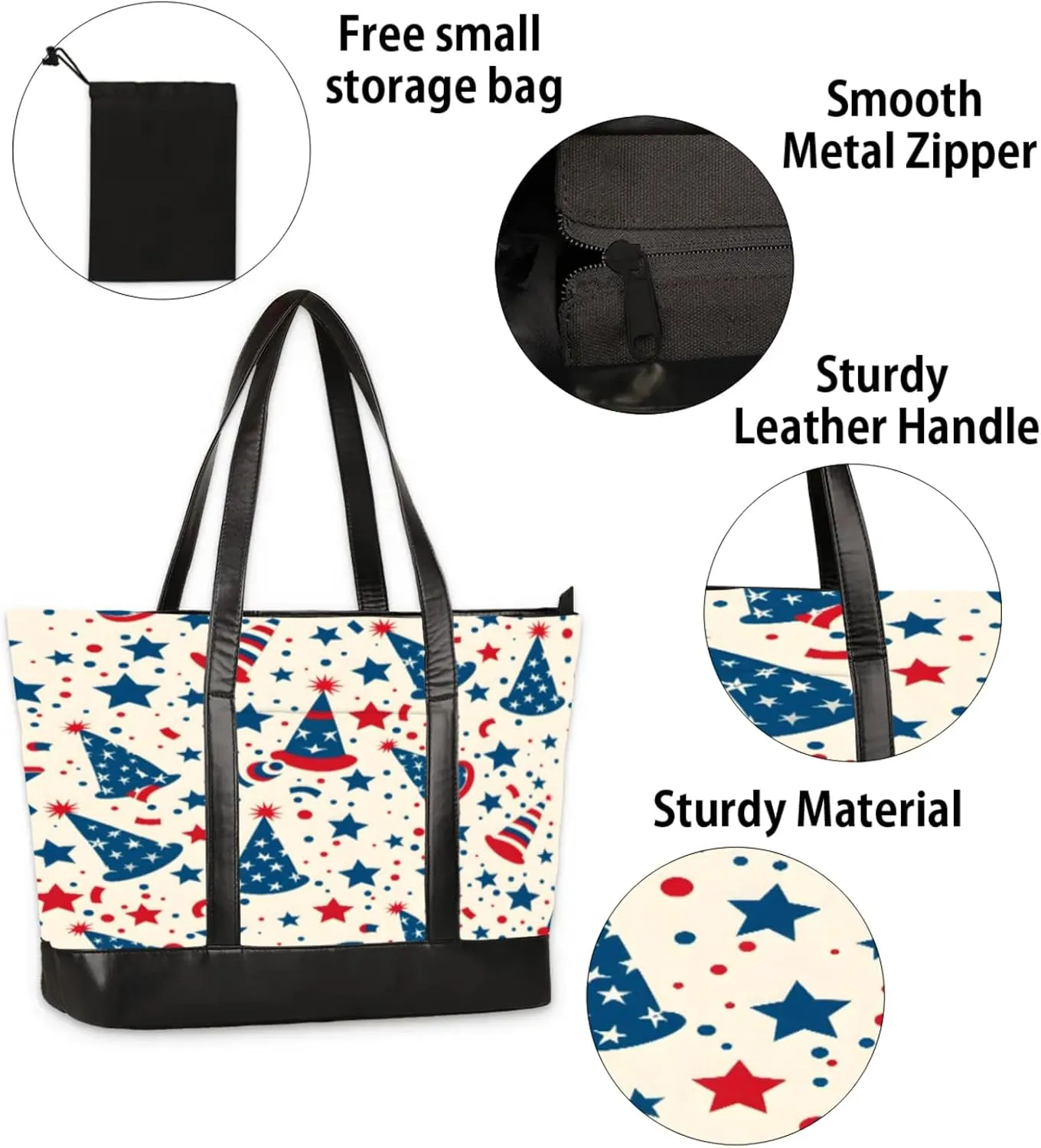 Women Tote Bag with Zipper, Shopper Handbag Travel Purse, PU Leather Laptop Tote Bags, Weekender Tote Bags