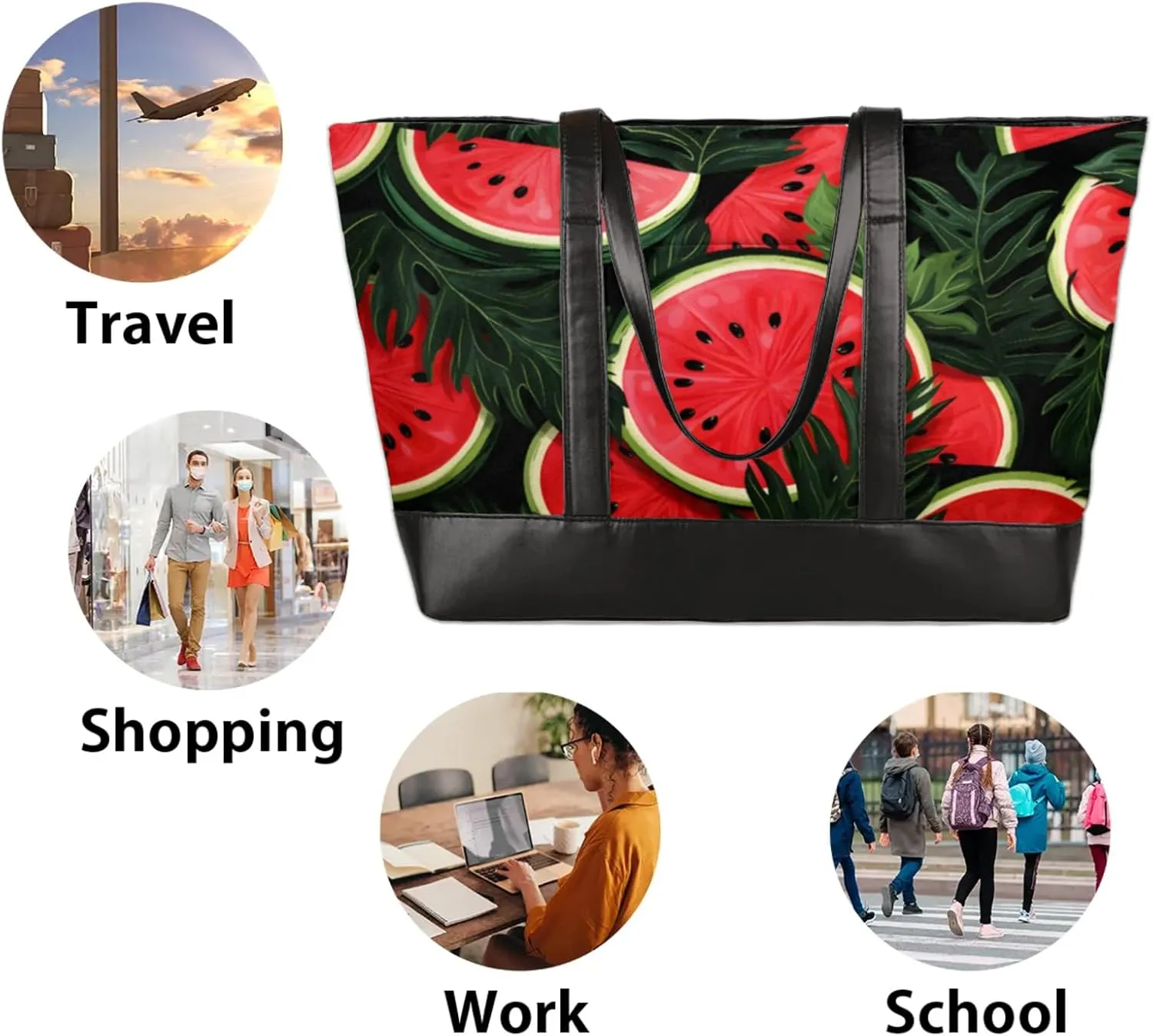 Women Tote Bag with Zipper, Shopper Handbag Travel Purse, PU Leather Laptop Tote Bags, Weekender Tote Bags